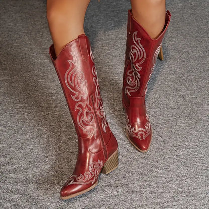Damen Cowboy Stiefel Bequem Leder Braun