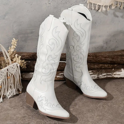 Damen Cowboy Stiefel Bequem Leder Braun