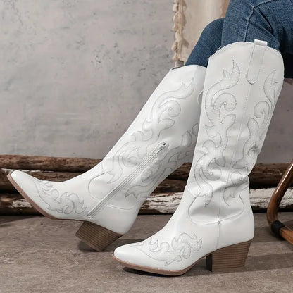 Damen Cowboy Stiefel Bequem Leder Braun - Eveloria
