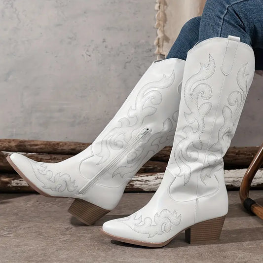 Damen Cowboy Stiefel Bequem Leder Braun - Eveloria