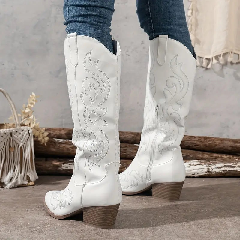 Damen Cowboy Stiefel Bequem Leder Braun