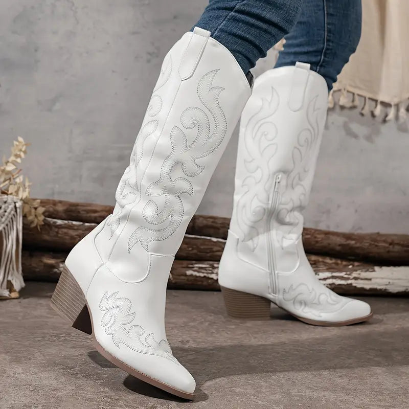 Damen Cowboy Stiefel Bequem Leder Braun