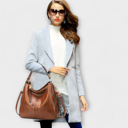 Damen Schultertasche Klassisch Leder Braun