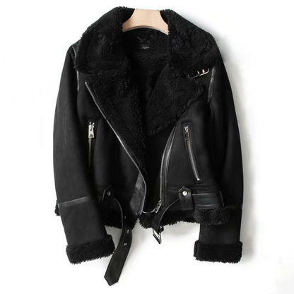 Eveloria Herren Lederjacke Sherpa-Futter