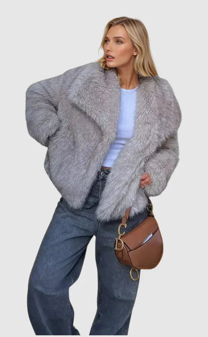Damen Oversize Felljacke Kuschelig Braun