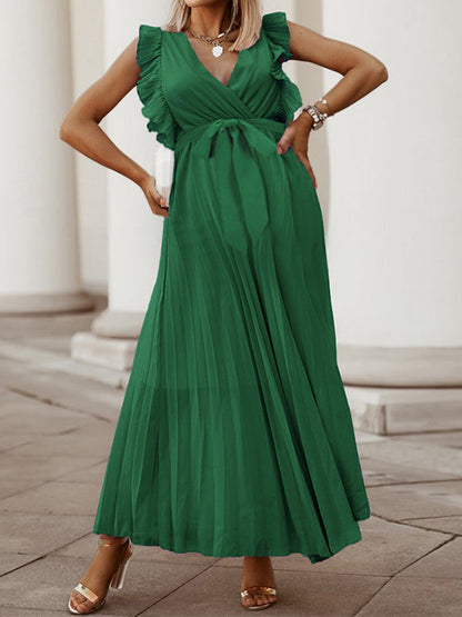 Elegante Schwangerschaftsmaxikleider mit Rüschen und Gürtel