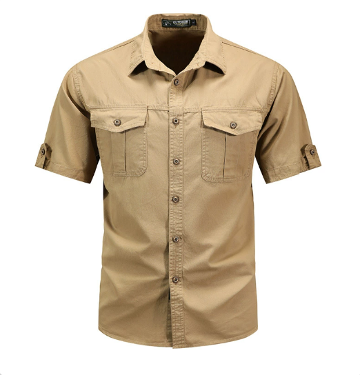 Herren Utility-Taschenhemd Frühling Baumwolle Beige