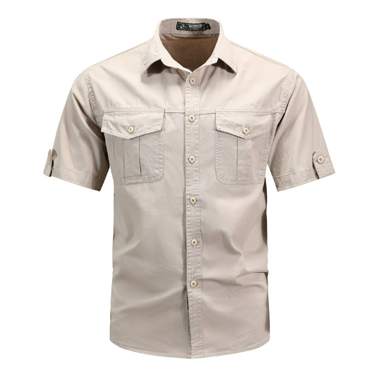 Herren Utility-Taschenhemd Frühling Baumwolle Beige - Eveloria