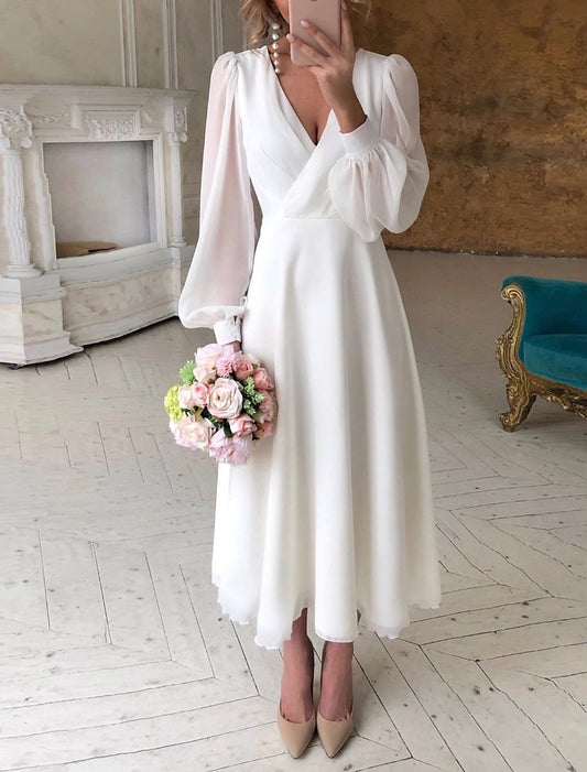 Damen Klassisches Brautkleid Langarm Fließend - Eveloria