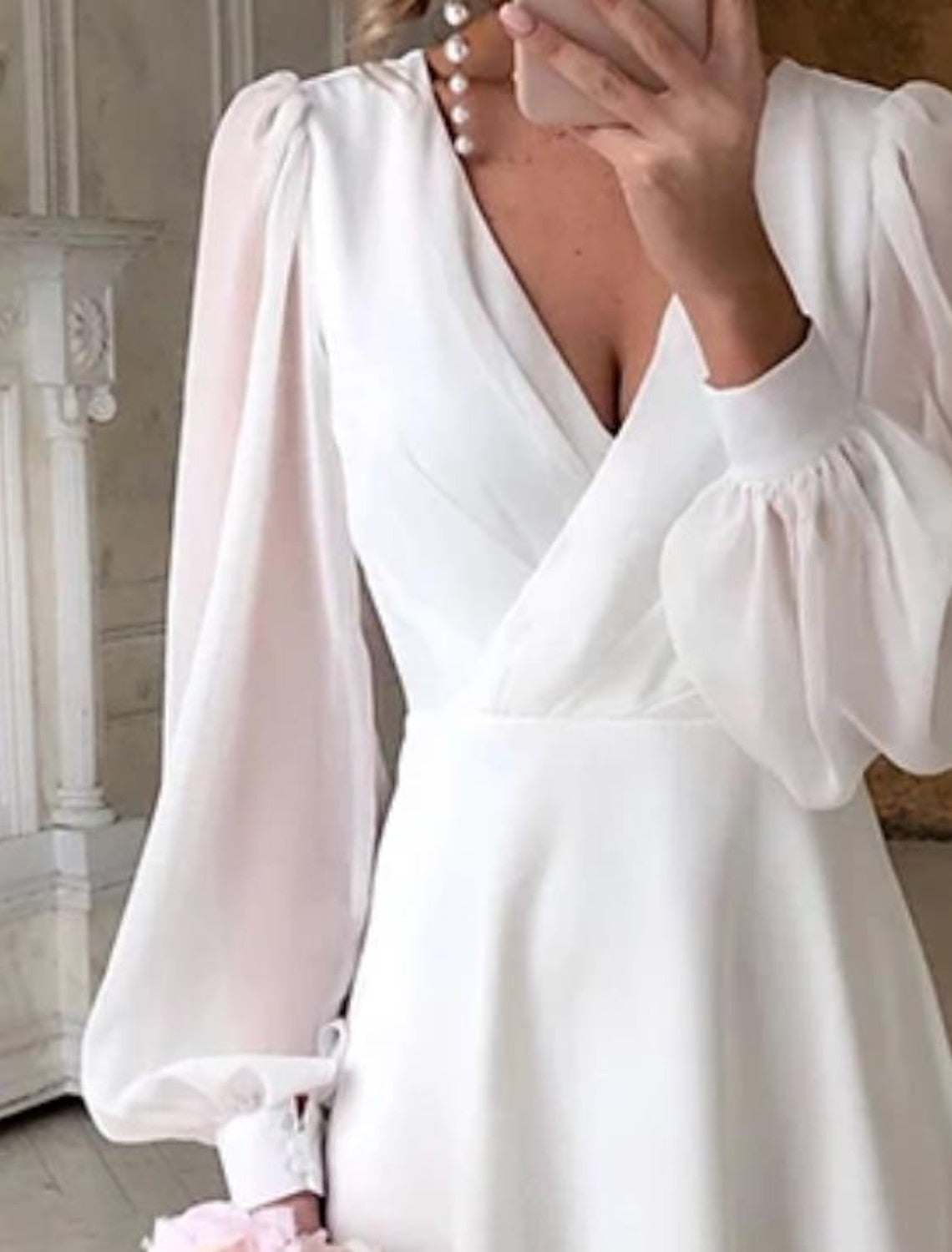 Damen Klassisches Brautkleid Langarm Fließend