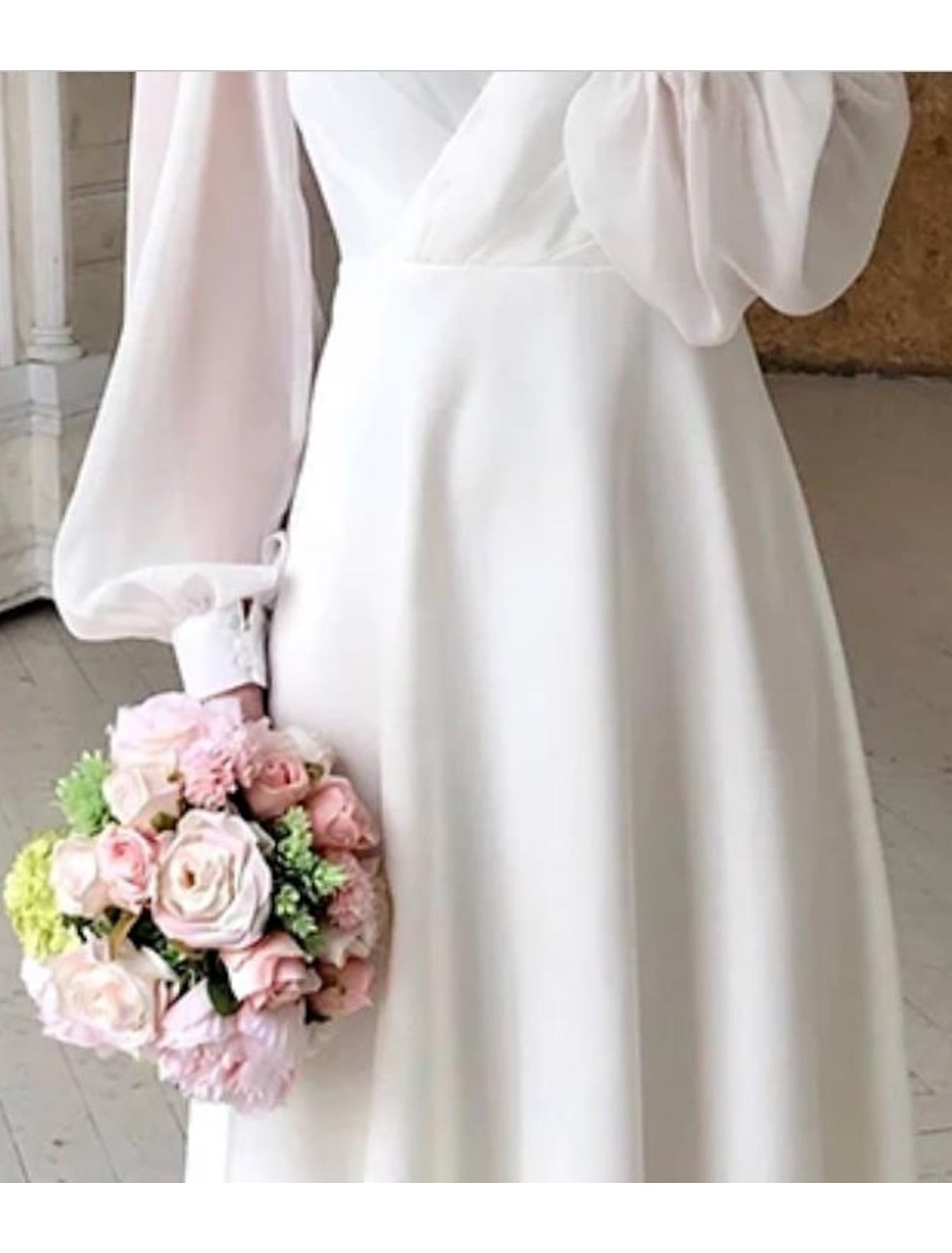 Damen Klassisches Brautkleid Langarm Fließend