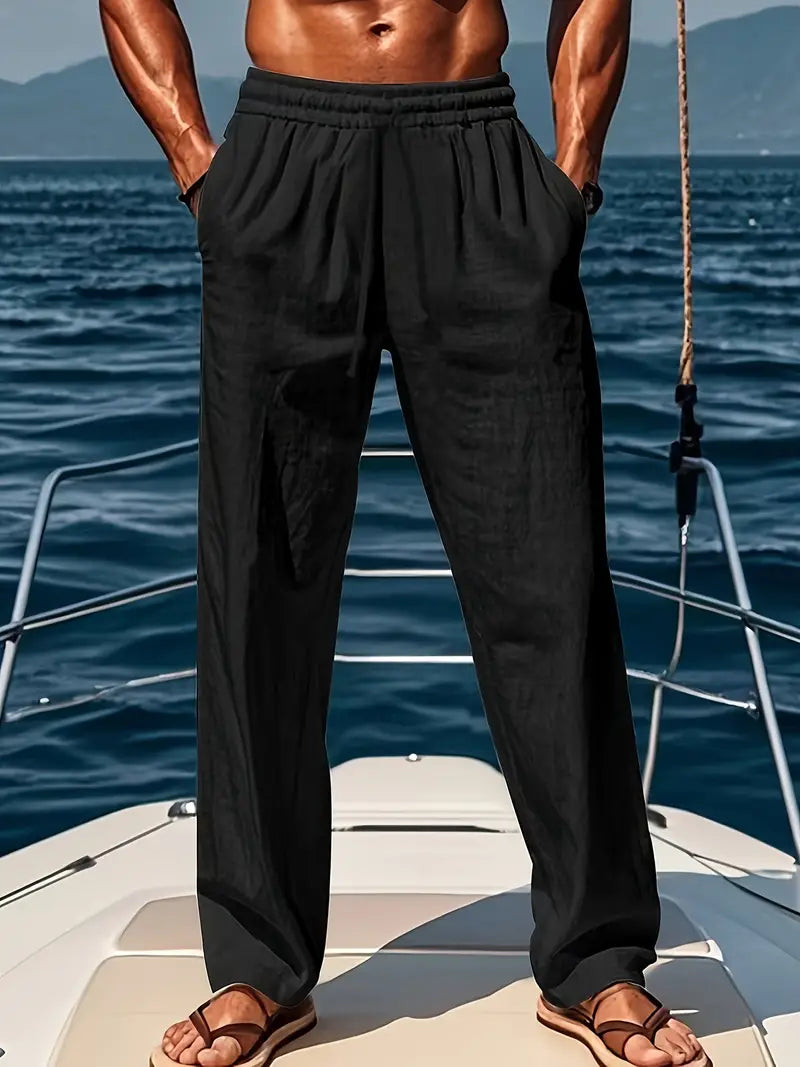 Herren Leinenhose Lang Bein Sommer Beige