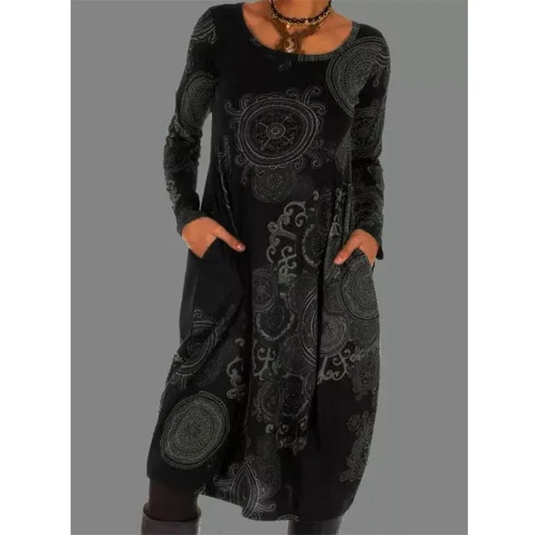 Damen Winterkleid Midi Elegantes Wollkleid Schwarz - Eveloria