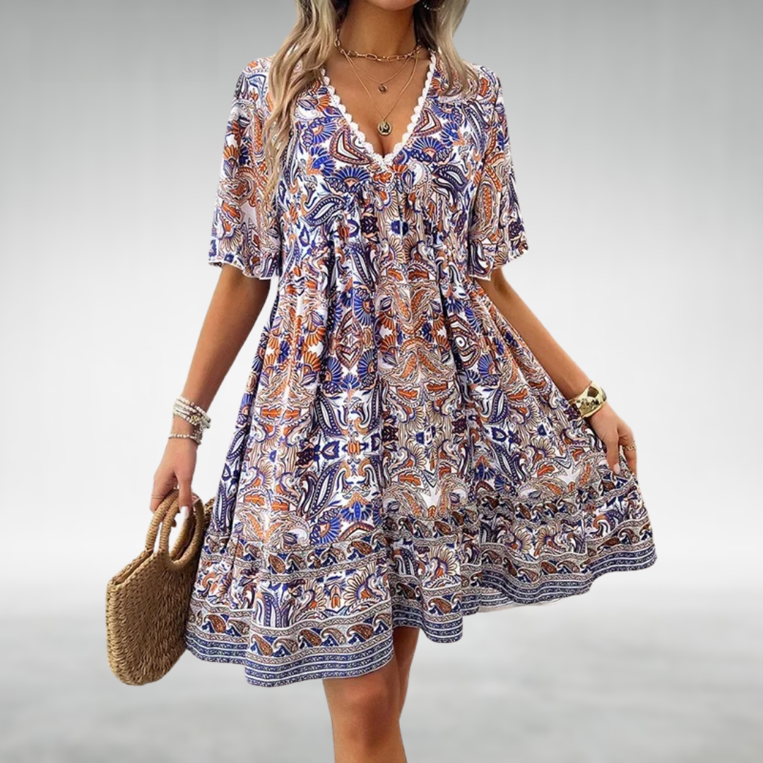 Damen Sommerkleid Boho Paisley Mini