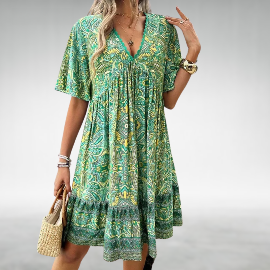 Damen Sommerkleid Boho Paisley Mini