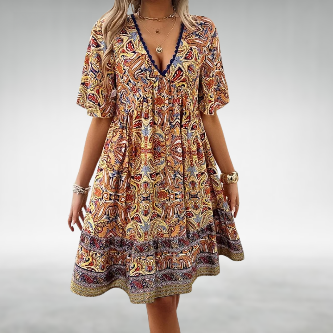 Damen Sommerkleid Boho Paisley Mini - Eveloria