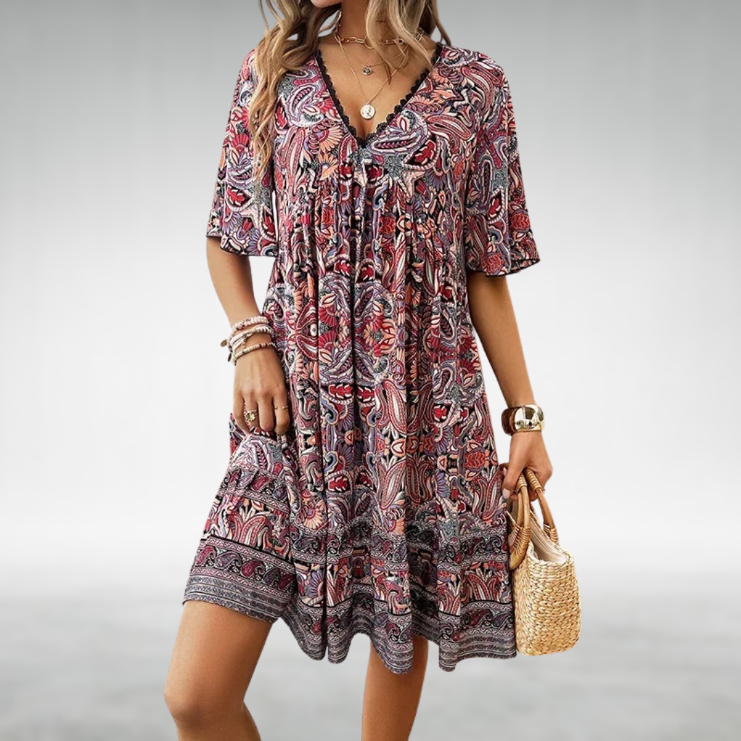 Damen Sommerkleid Boho Paisley Mini