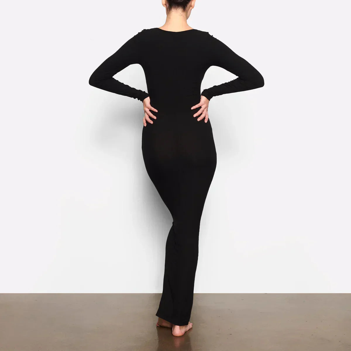 es Damen Maxikleid Langarm Bodycon Stretch