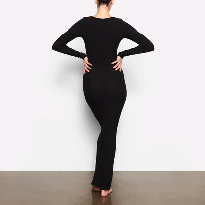 es Damen Maxikleid Langarm Bodycon Stretch