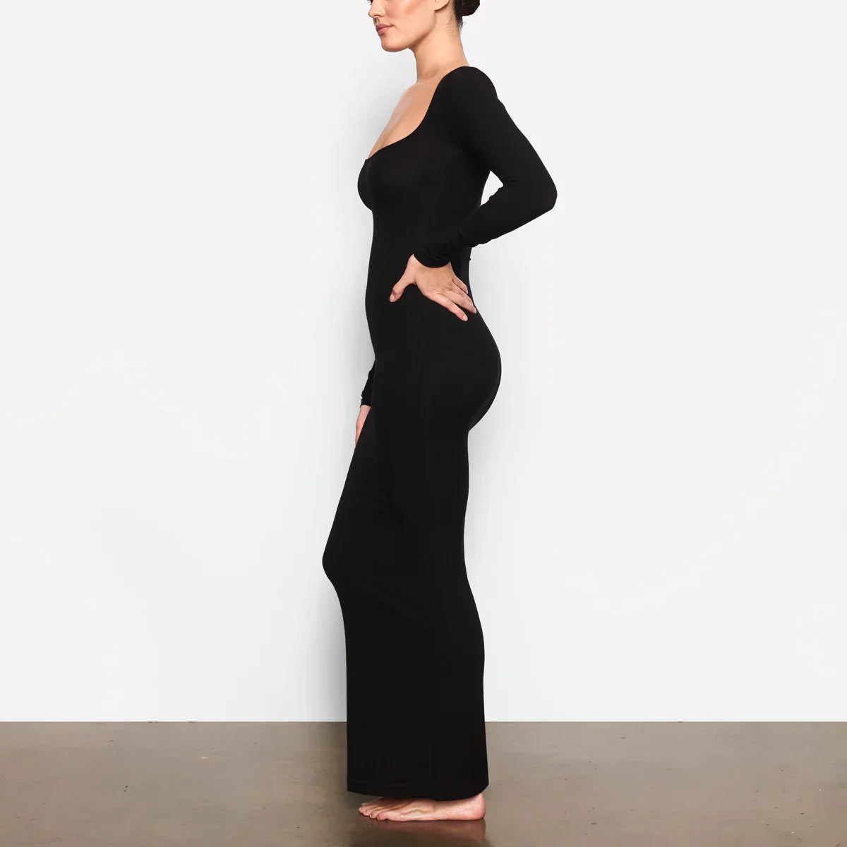 es Damen Maxikleid Langarm Bodycon Stretch