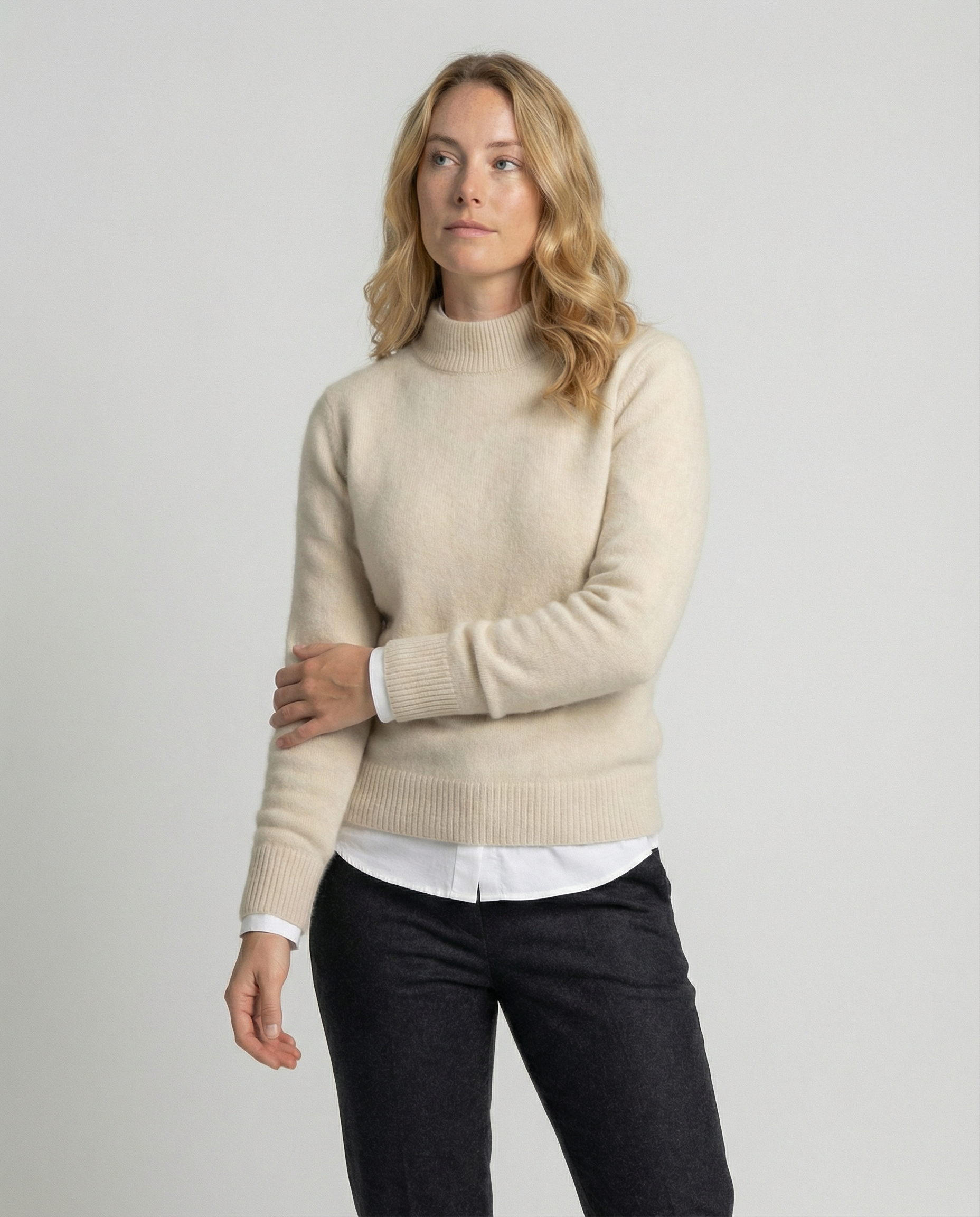 Damen Cashmerepullover Elegantes Design Beige - Eveloria