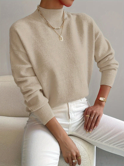 Damen Strickpullover Rollkragen Wollig Elegante