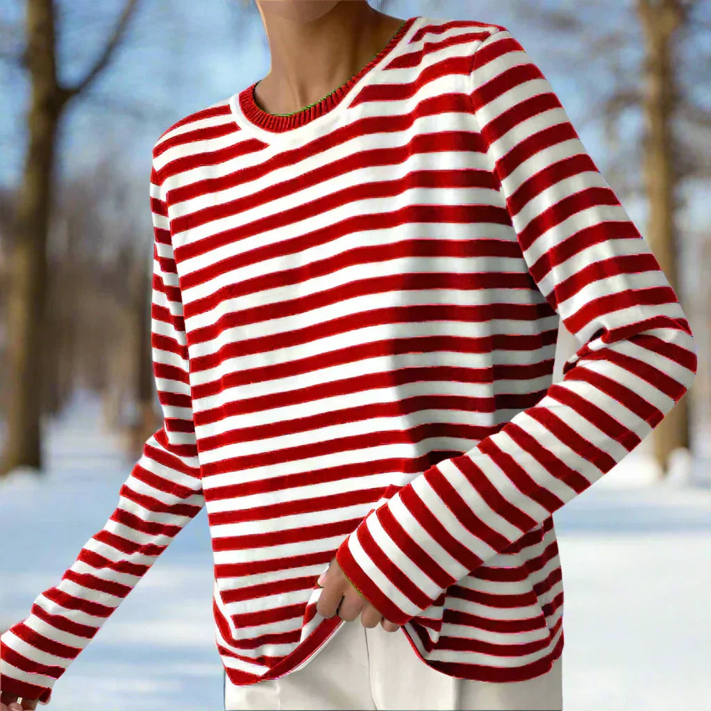 Damen Langarmshirt Gestreift Lässig Weiß/