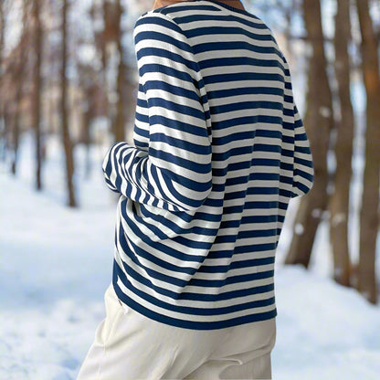 Damen Langarmshirt Gestreift Lässig Weiß/