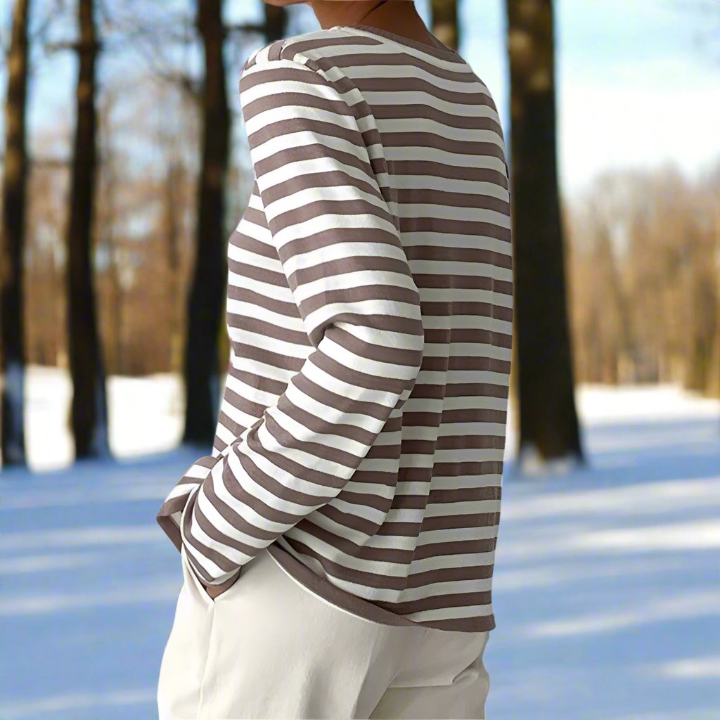 Damen Langarmshirt Gestreift Lässig Weiß/