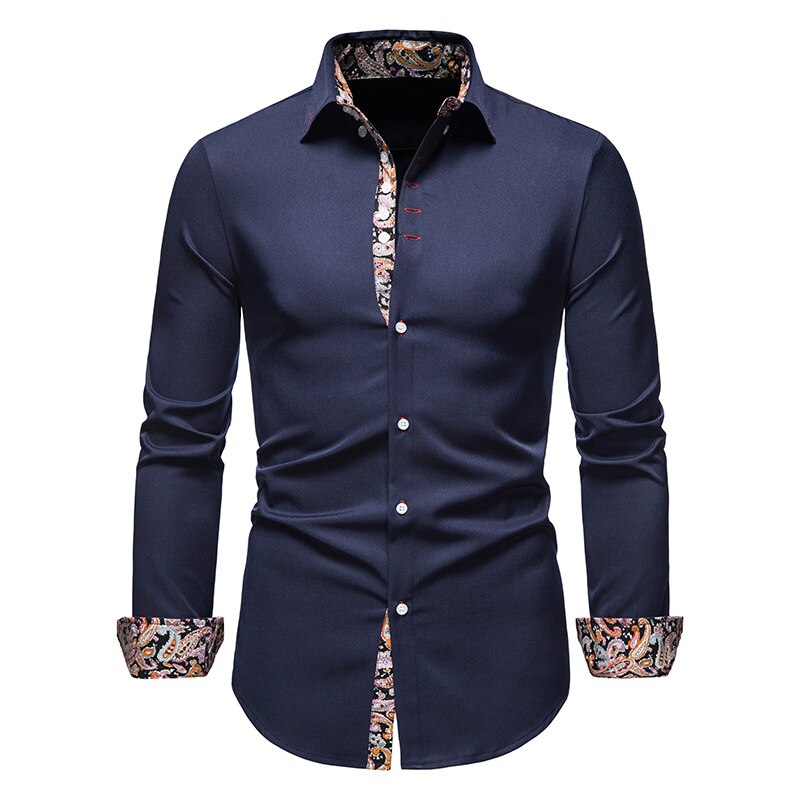 Herren Hemd Paisley Muster Baumwolle Blau