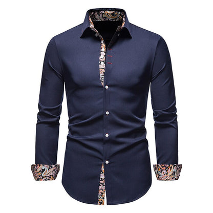 Herren Hemd Paisley Muster Baumwolle Blau