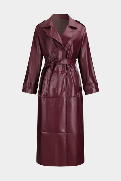 Damen Trenchcoat Kunstleder Elegantes Design Schwarz - Norvielle