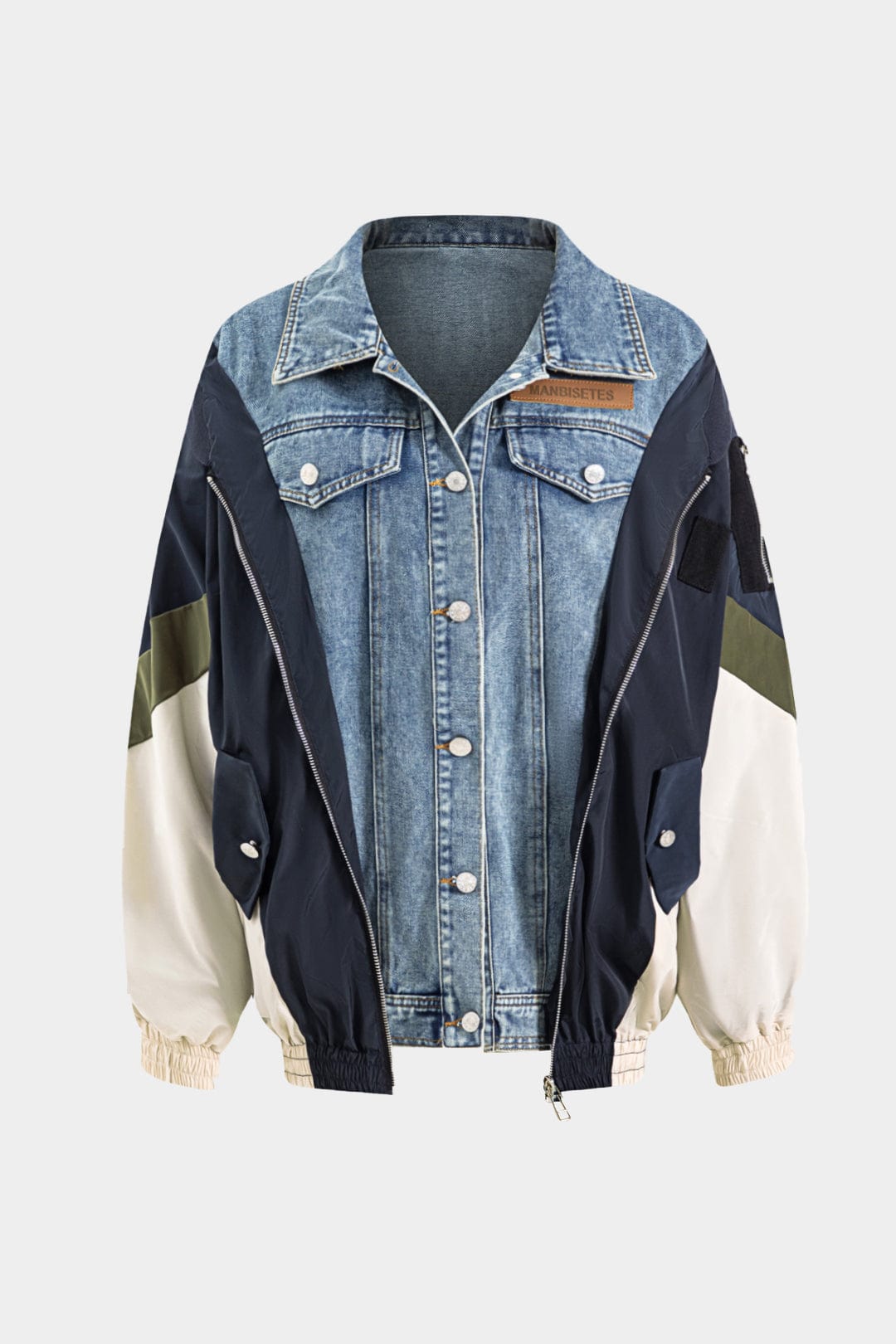 Patchwork-Jacke Damen Denim Nylon Lässig Individuell - Norvielle