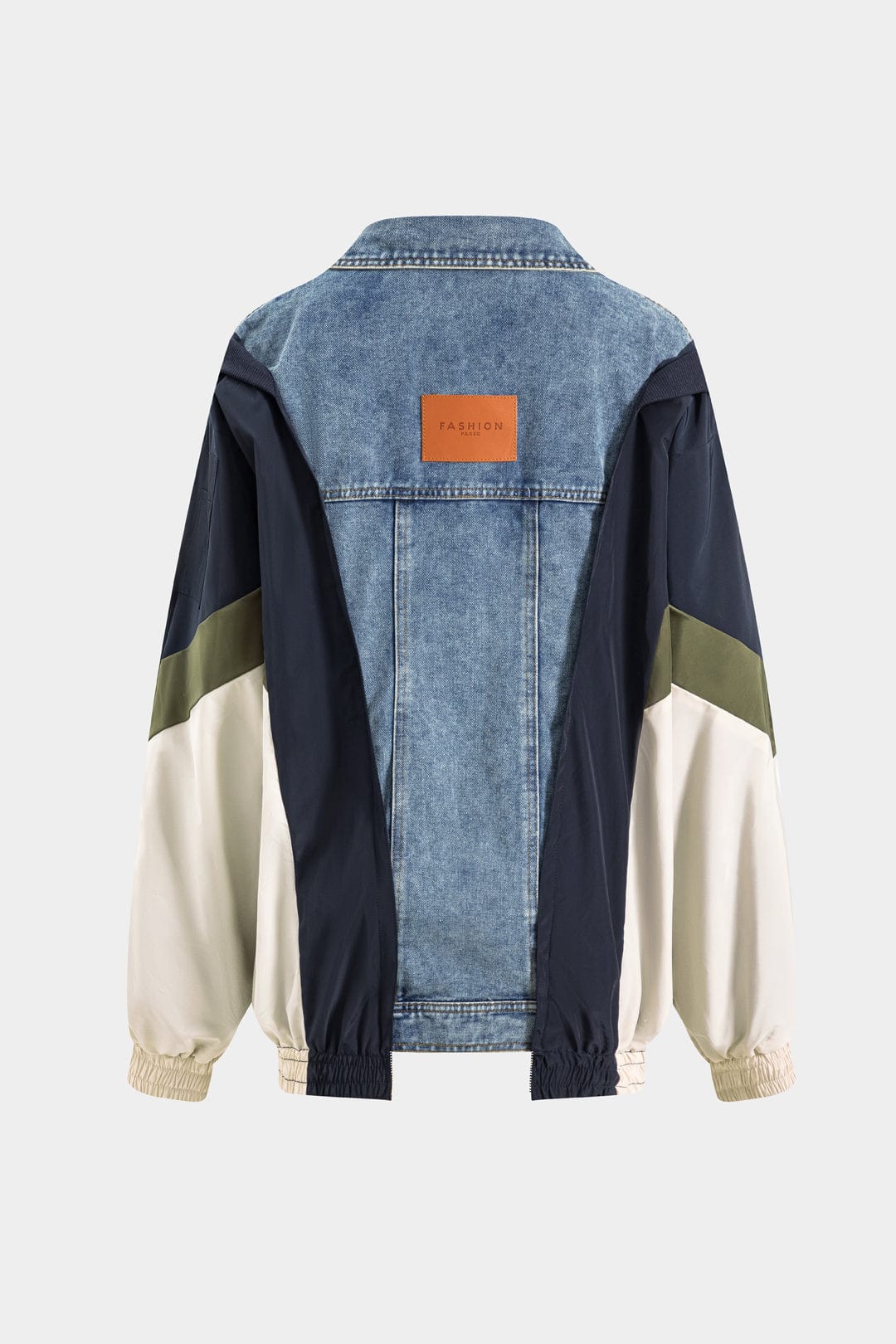 Patchwork-Jacke Damen Denim Nylon Lässig Individuell