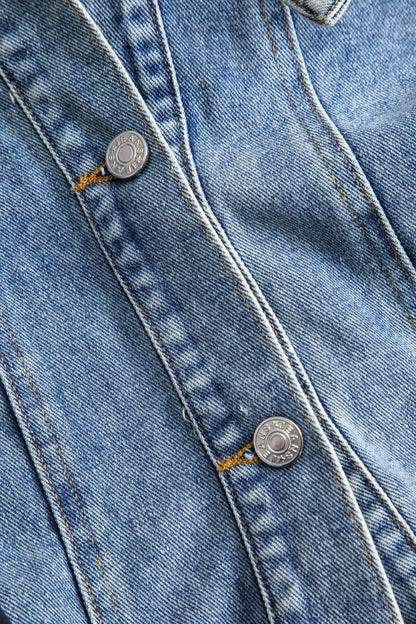 Patchwork-Jacke Damen Denim Nylon Lässig Individuell