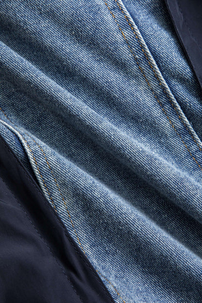 Patchwork-Jacke Damen Denim Nylon Lässig Individuell