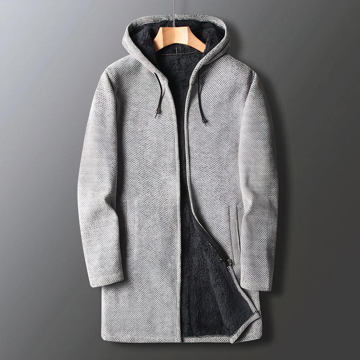 Herren Plüschjacke Kapuze Reißverschluss Teddy-Fleece Warm Schwarz - Eveloria