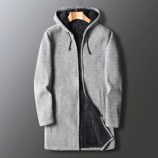 Herren Plüschjacke Kapuze Reißverschluss Teddy-Fleece Warm Schwarz - Eveloria