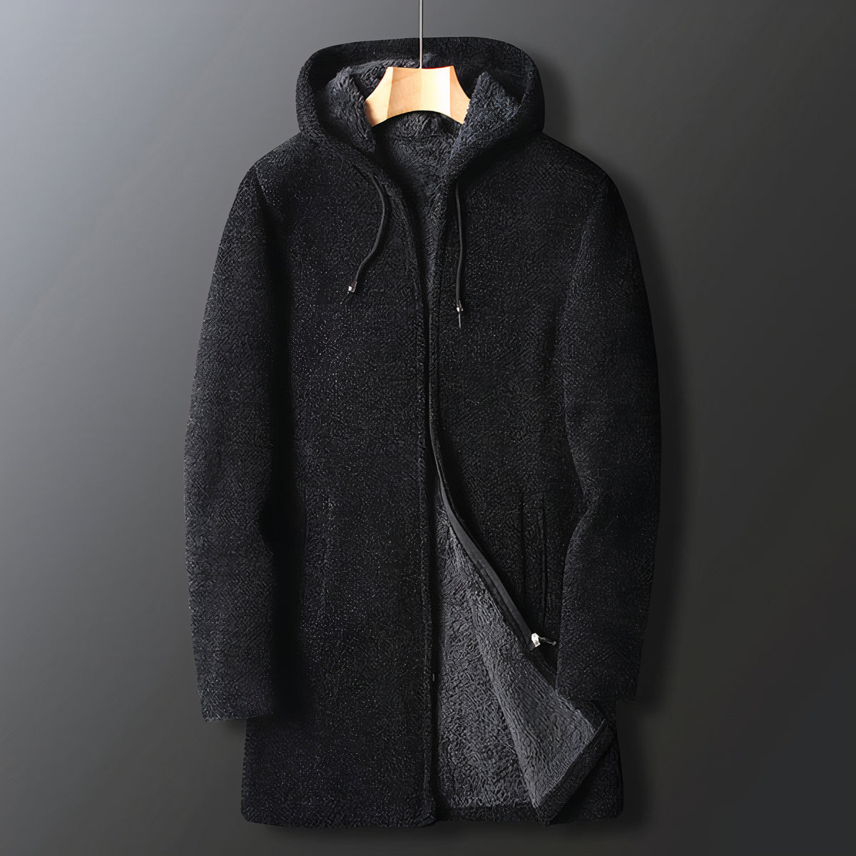 Herren Plüschjacke Kapuze Reißverschluss Teddy-Fleece Warm