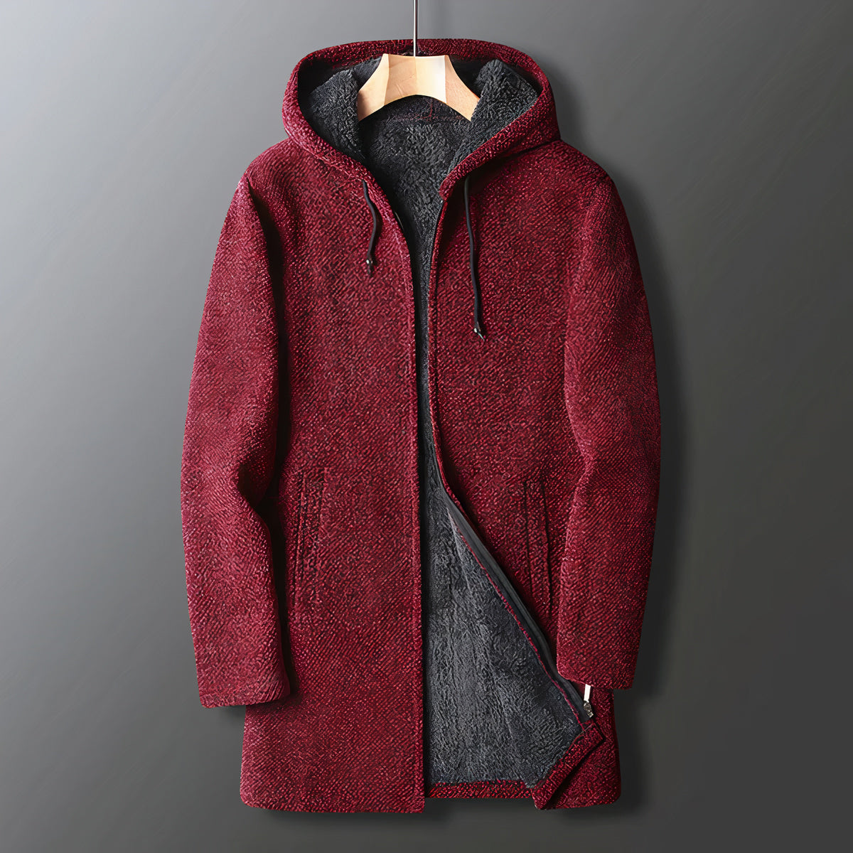 Herren Plüschjacke Kapuze Reißverschluss Teddy-Fleece Warm