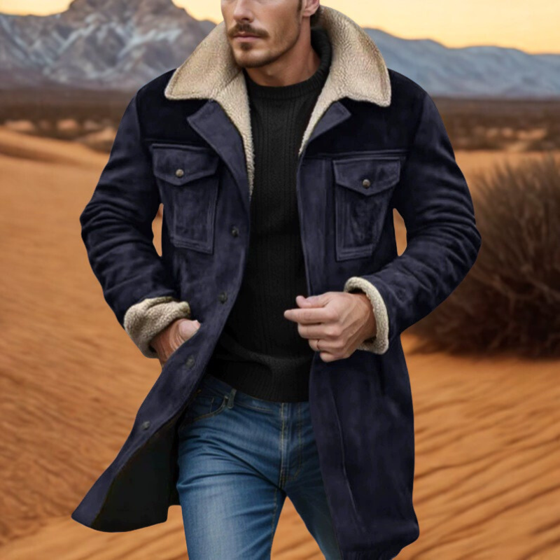 Vincenzo Herren Mantel Relaxed Fit Plüschkragen Schwarz - Eveloria