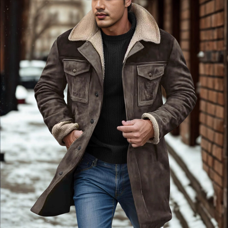 Vincenzo Herren Mantel Relaxed Fit Plüschkragen