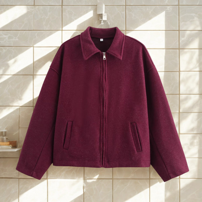 Damen Kurzjacke Boxy Fit Reißverschluss Spitzer Kragen
