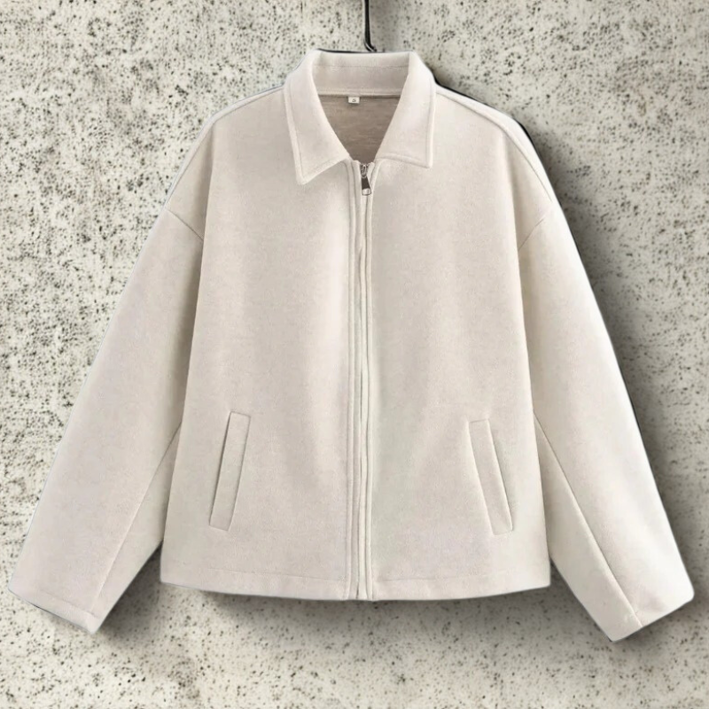 Damen Kurzjacke Boxy Fit Reißverschluss Spitzer Kragen