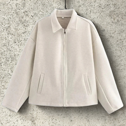 Damen Kurzjacke Boxy Fit Reißverschluss Spitzer Kragen