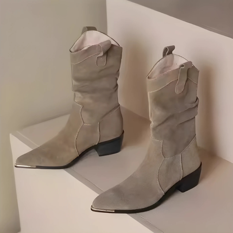 Damen Stiefel Wildlederoptik Oberschenkelhoch Spitz Metallkappe
