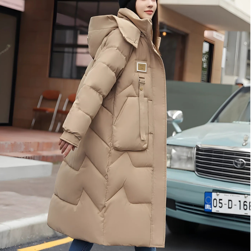 Damen Winter Trenchcoat Lang Gepolstert