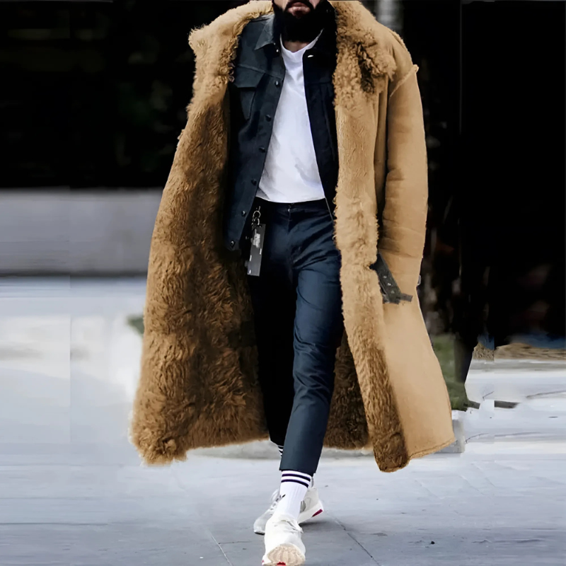 Herren Trenchcoat Lang Oversized Fleece