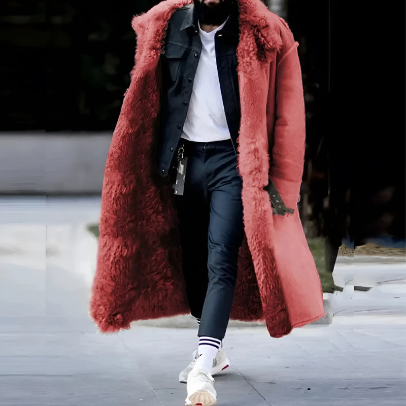 Herren Trenchcoat Lang Oversized Fleece