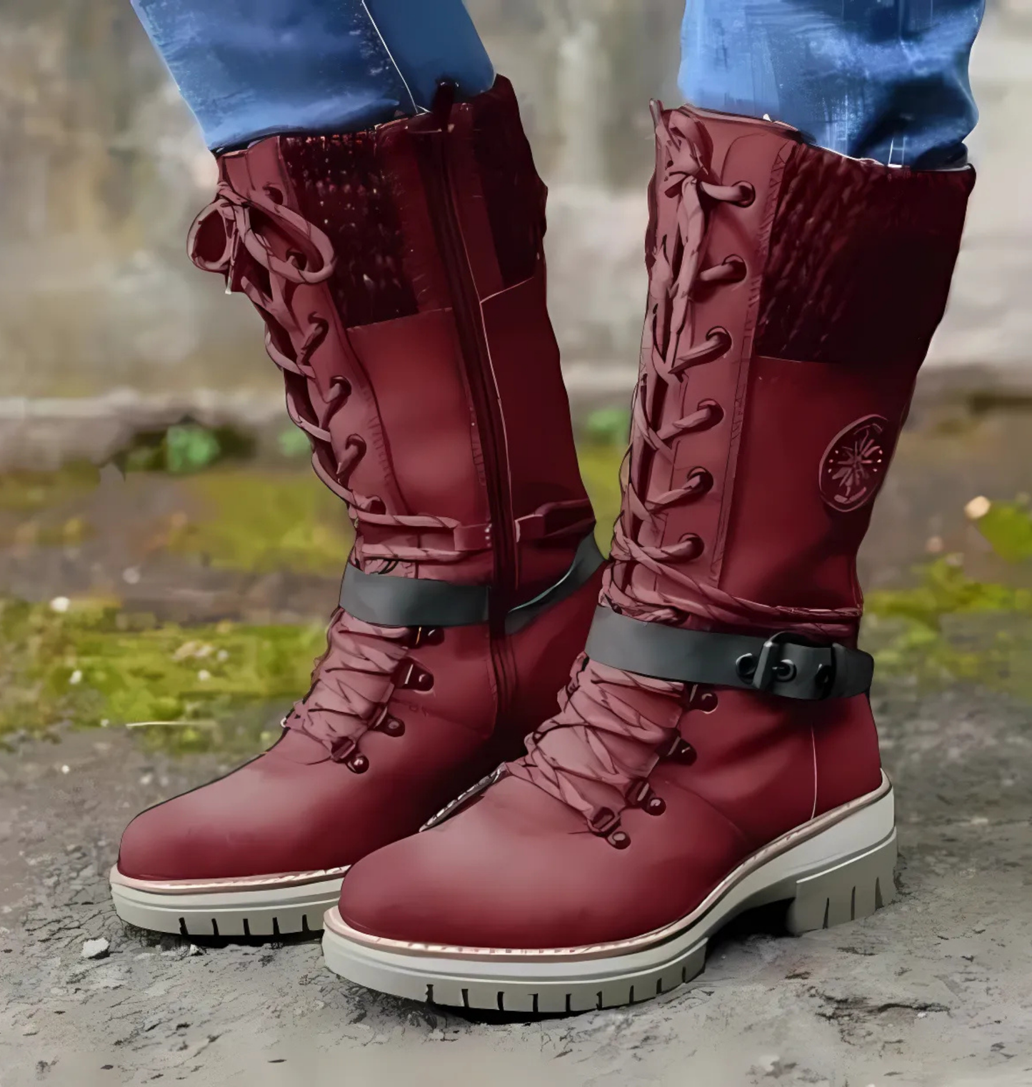 Damen Stiefel Knöchelhöhe Schnürung Chunky Sohle